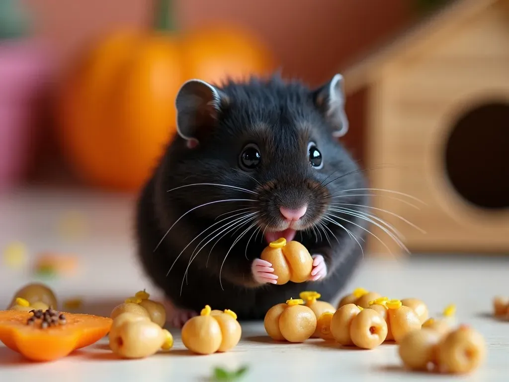 黒いハムスターの食事